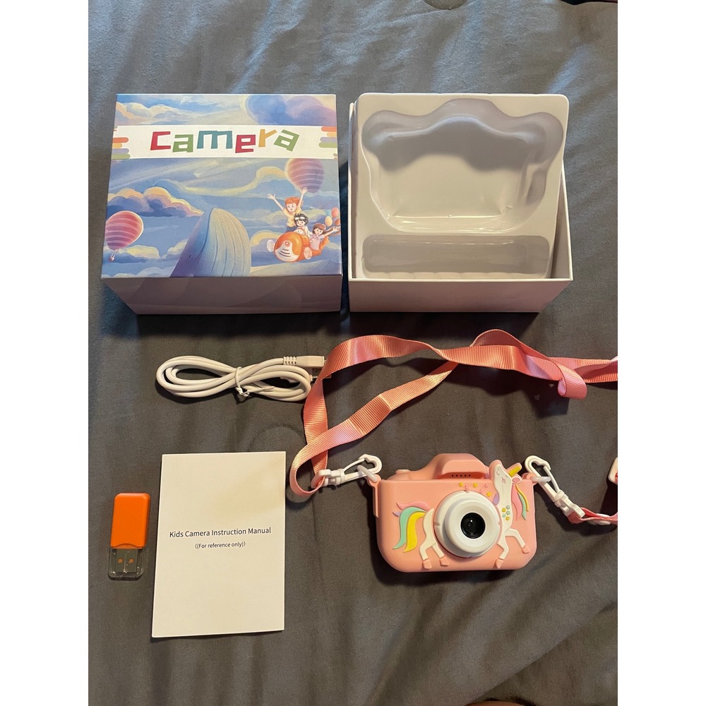 Kids Digital Camera Pink Unicorn Silicone Case Portable Toy Camera with Strap